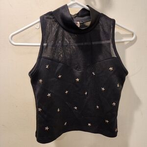 CANTATA Black Embellished Crop Tank Top with Mandarin Collar Size S